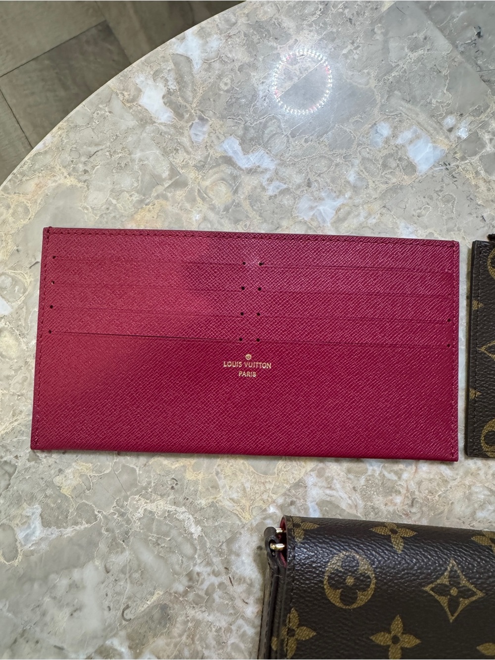 Inspire Brown Monogram Crossbody Wallet with Gold Chain and Burgundy Interior - Picture 6 of 13